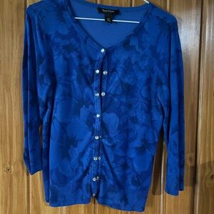 Blue Floral Cardigan with Button Front